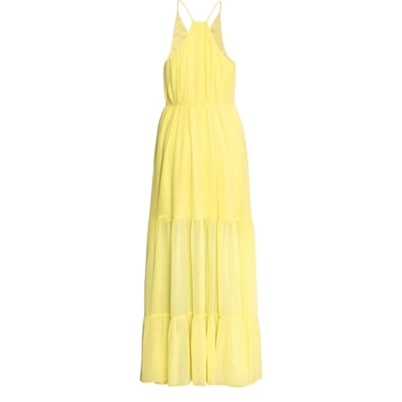 Buttery yellow chiffon flowy t back fairycore belted maxi sun dress sz 2 - Picture 2 of 13